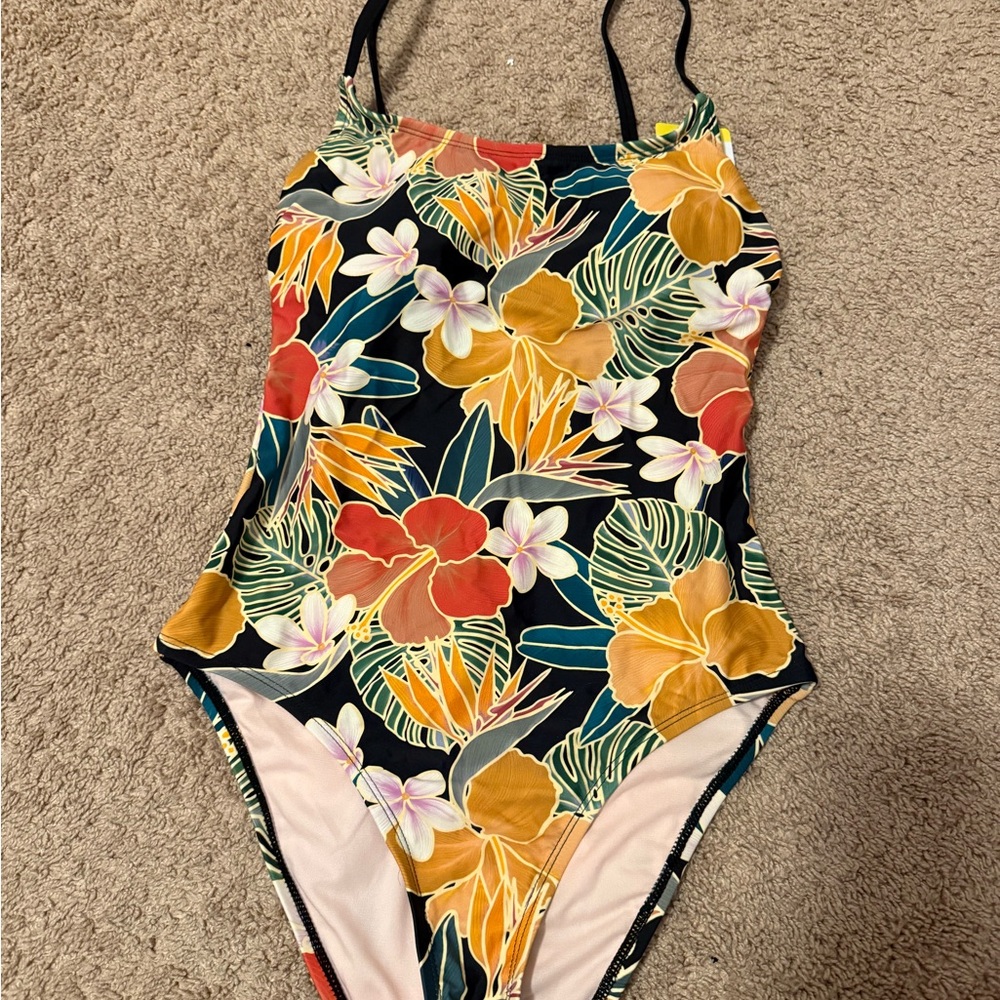 Hurley Floral One Piece Swimsuit - Black, Red, Orange, Green